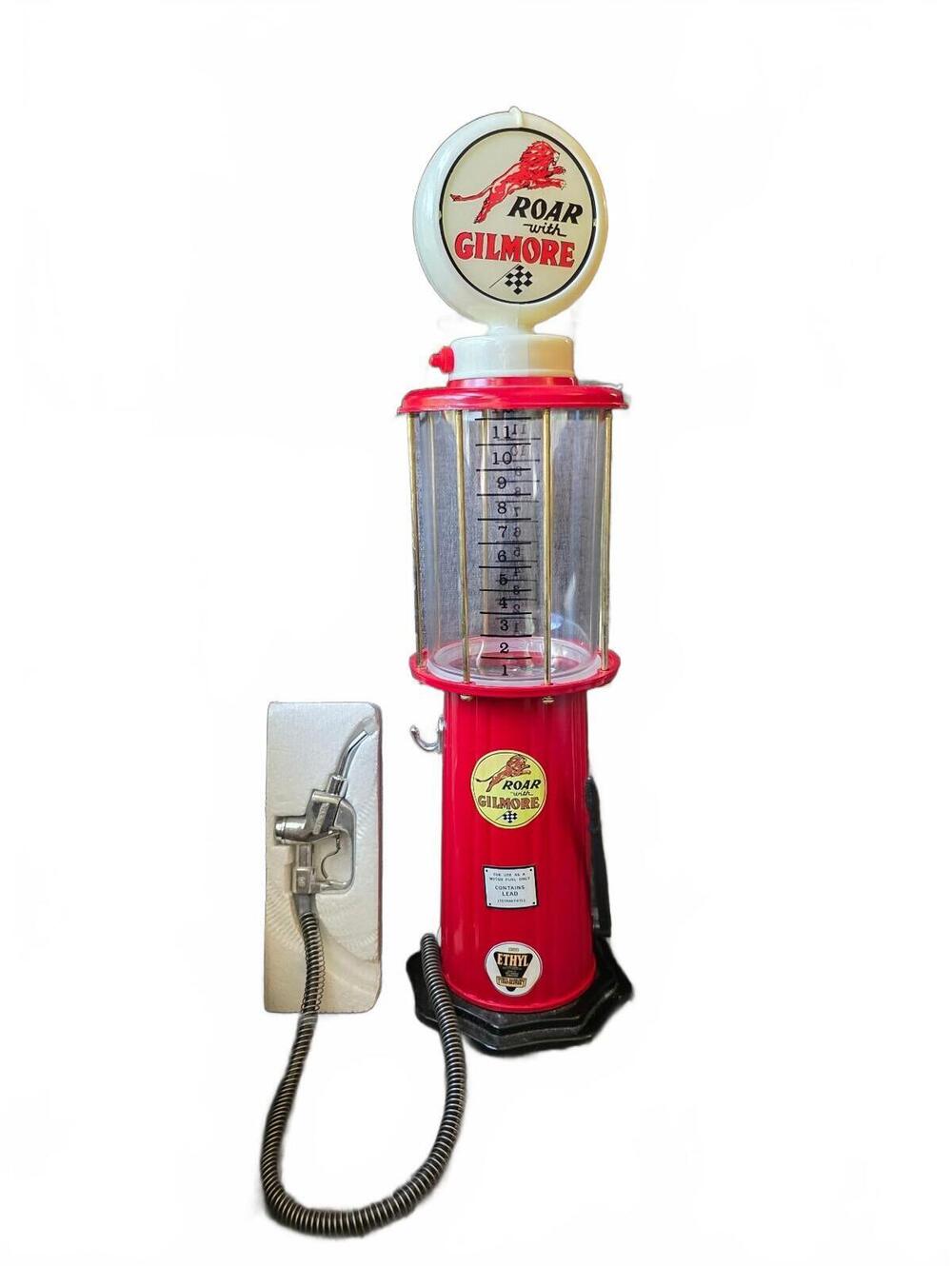 OLDE TYME ROAR WITH GILMORE VISIBLE GAS PUMP REPRO LIQUID DISPENSER 21" TALL NOS